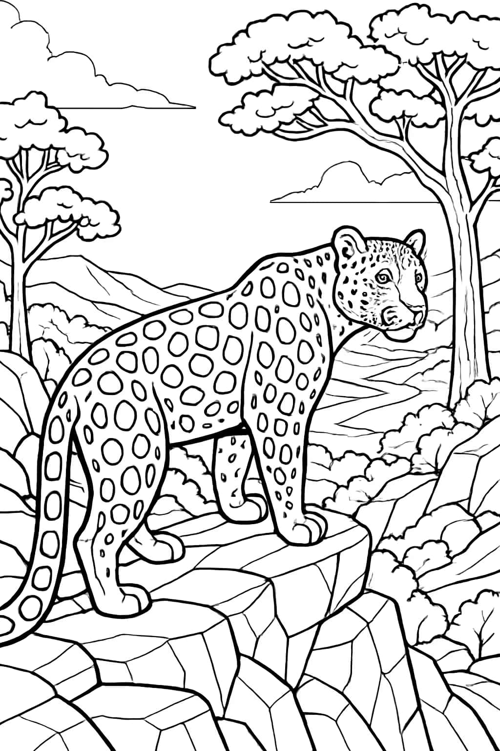 Leopard Coloring Pages - Advanced Mountain Cliff Sheet