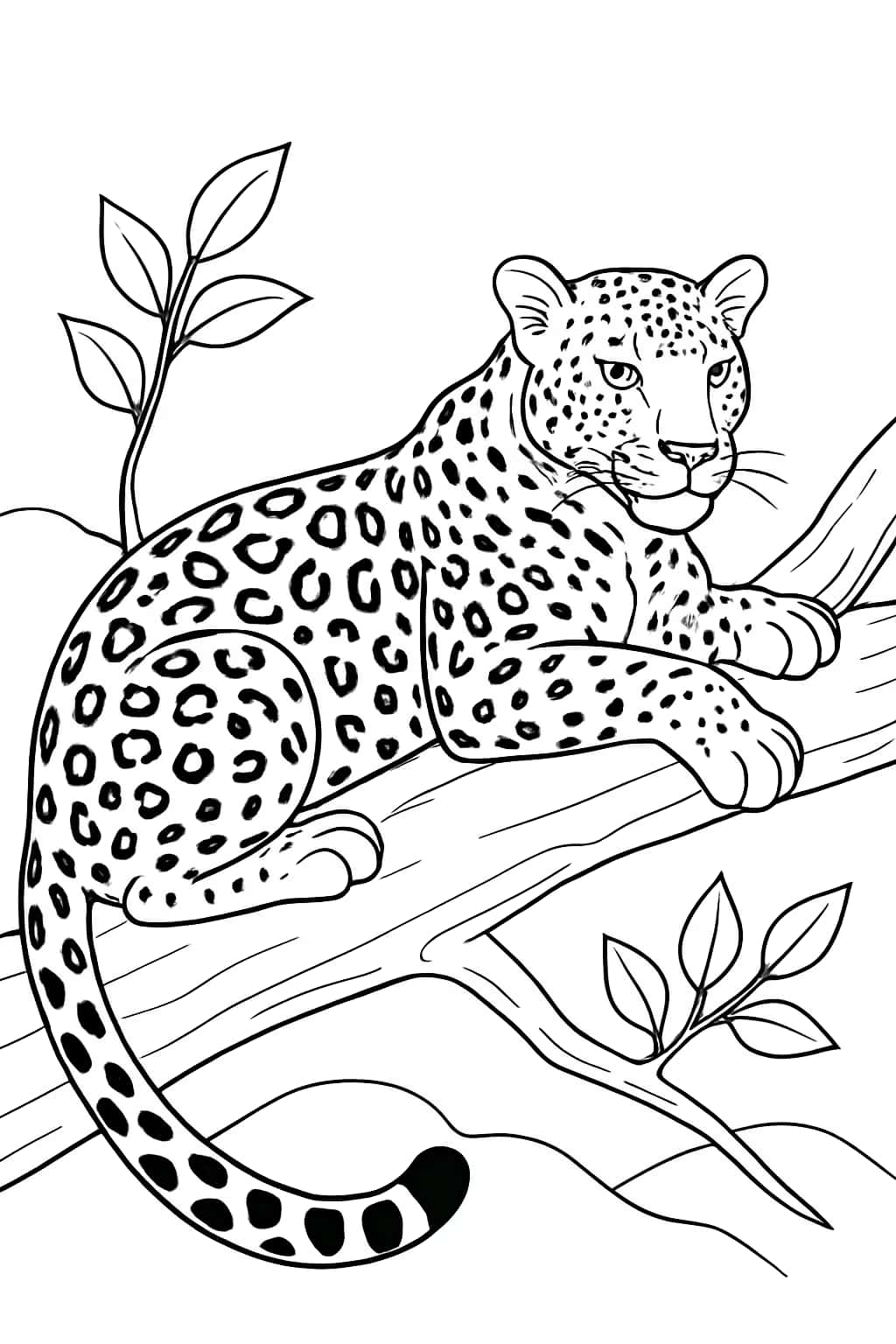 Leopard Coloring Pages - Leopard Resting on Tree Branch Coloring Page