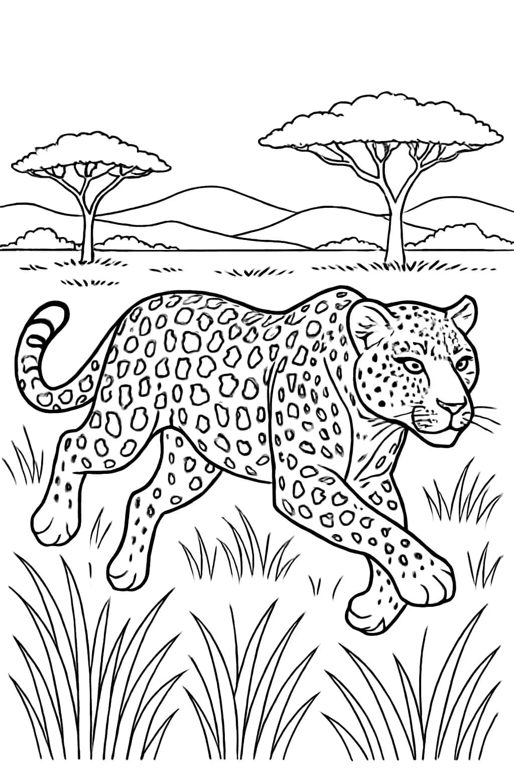 Leopard Coloring Pages - Leopard Running on the Savanna