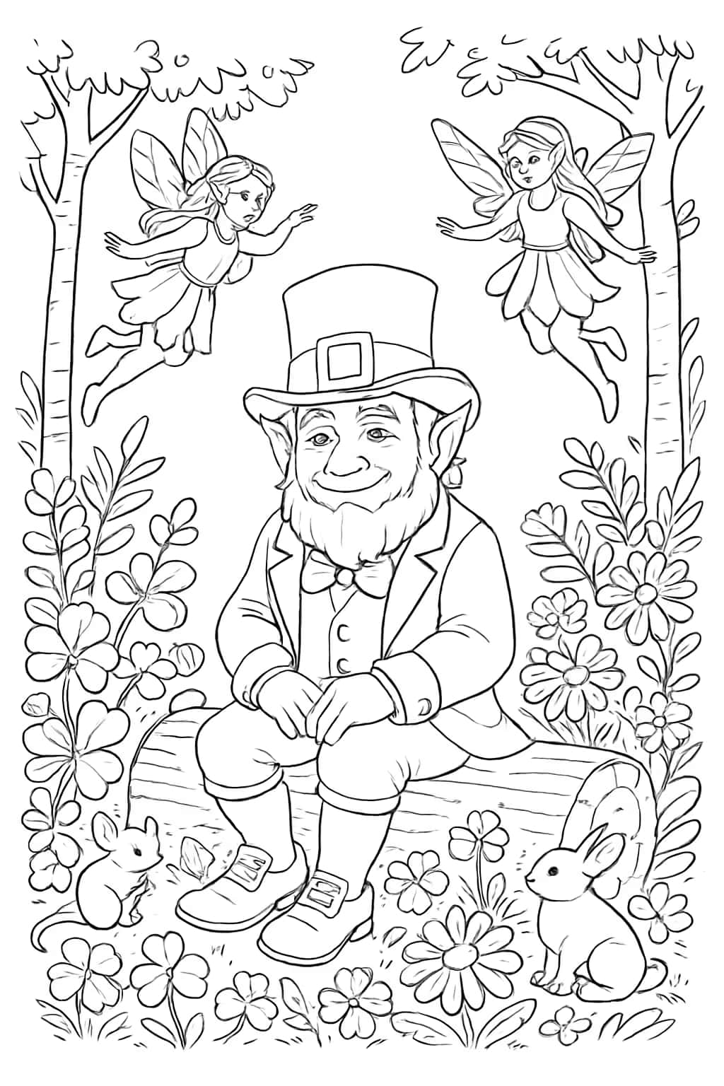 Leprechaun Coloring Pages - Leprechaun and Fairy Friends Printable