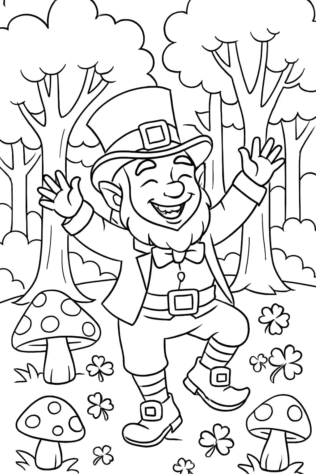 Leprechaun Coloring Pages | Leprechaun Dancing in the Forest