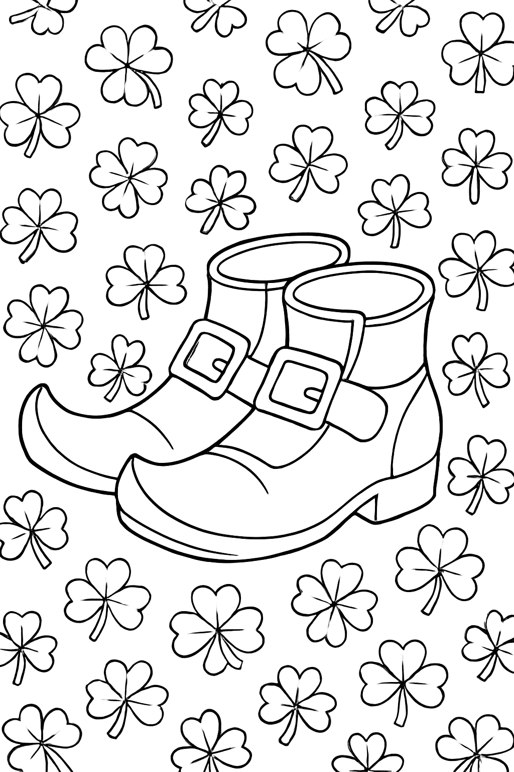 Leprechaun Coloring Pages - Shoes and Clovers Printables for Kids