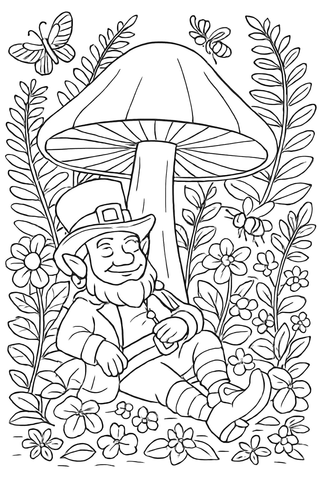 Leprechaun Coloring Pages - Leprechaun Under Mushroom Umbrella Coloring Page