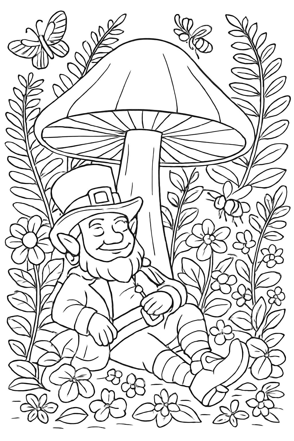Leprechaun Coloring Pages - Leprechaun Under Mushroom Umbrella Coloring Page