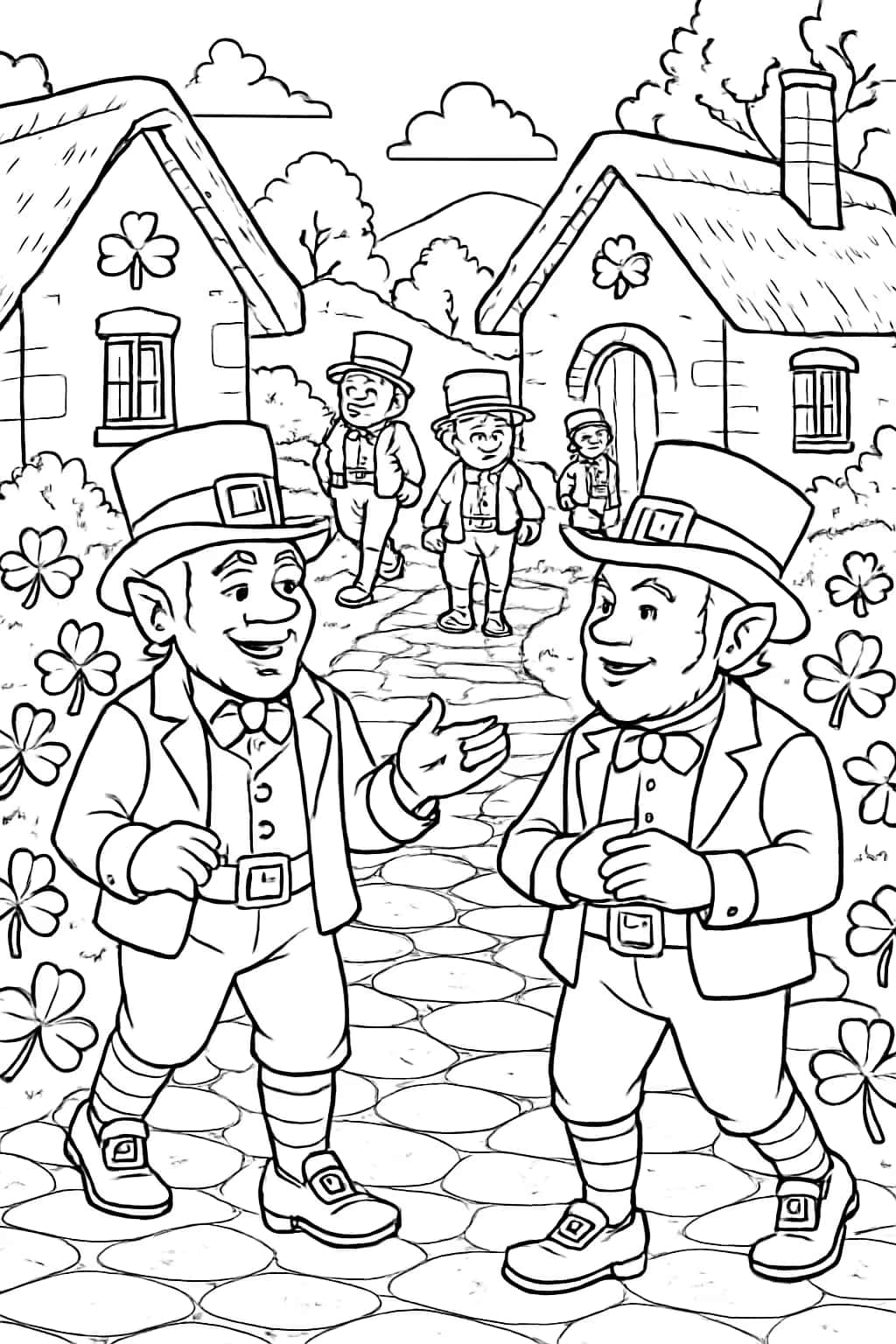 Leprechaun Coloring Pages - Leprechaun Village Scene