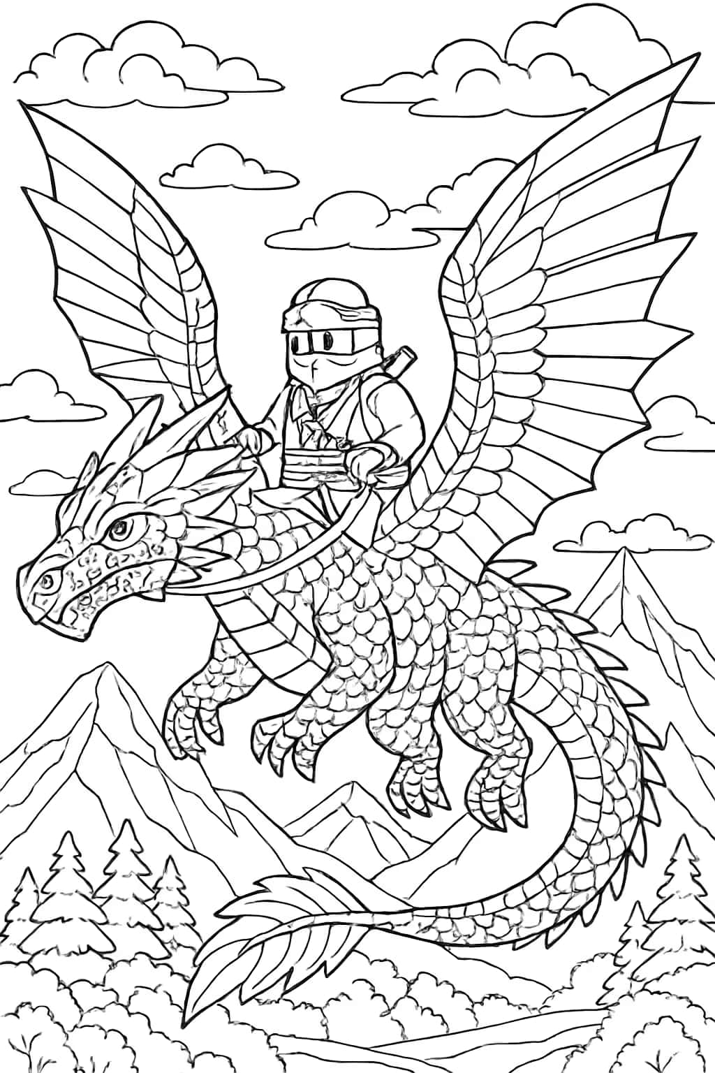 Ninjagoぬりえページ|忍者とドラゴンの複雑なぬりえ