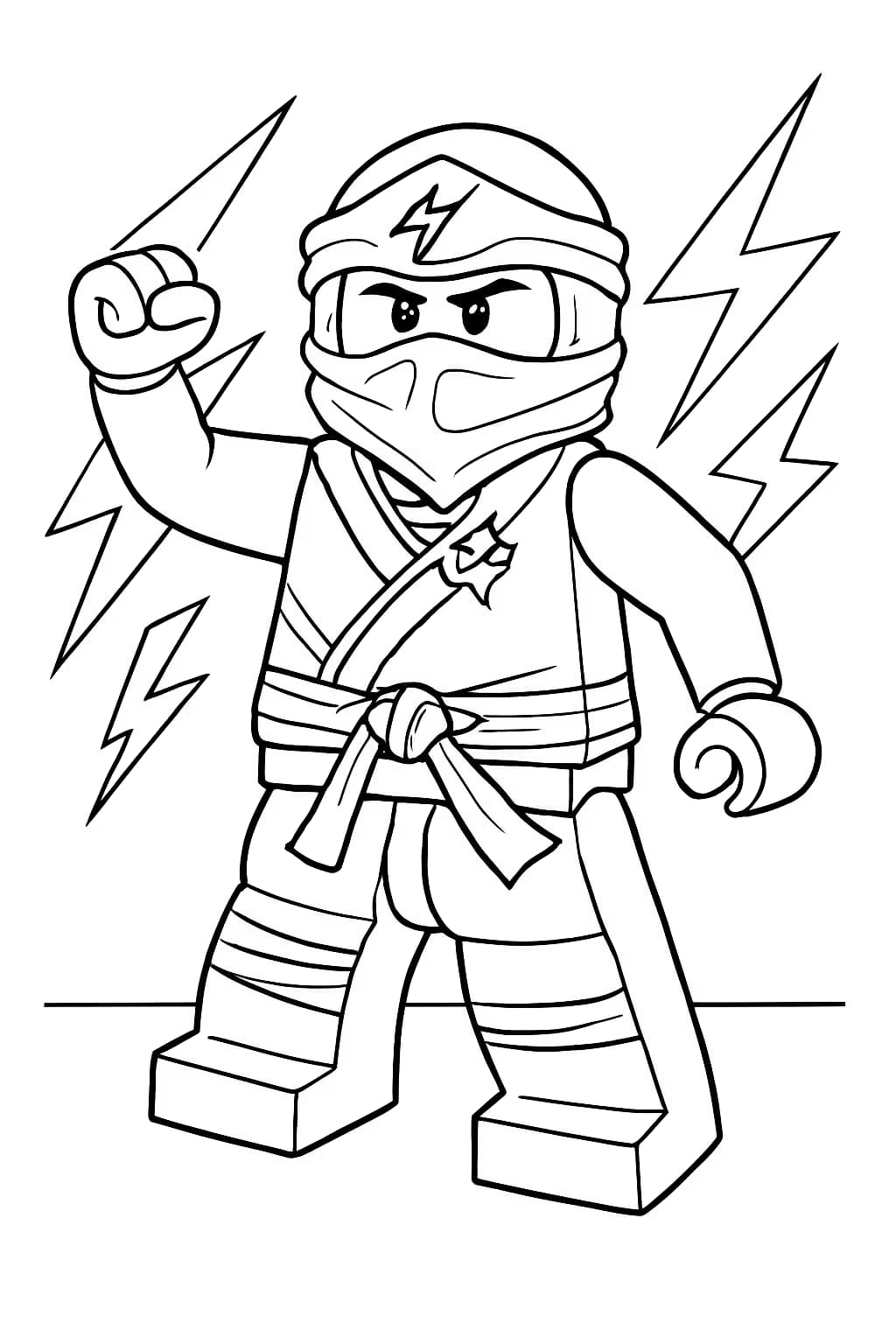 Ninjago ぬりえページ|Jayとシンプルな雷の背景