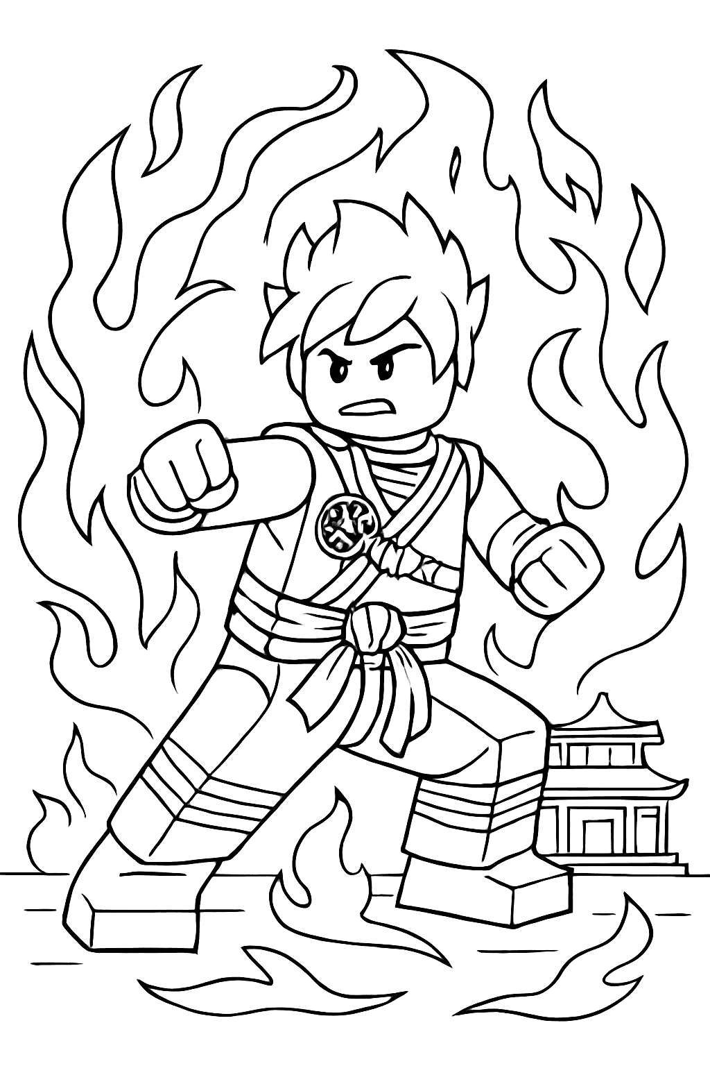 Ninjago Coloring Pages - Kai Fire Stance Coloring Sheet for Teens