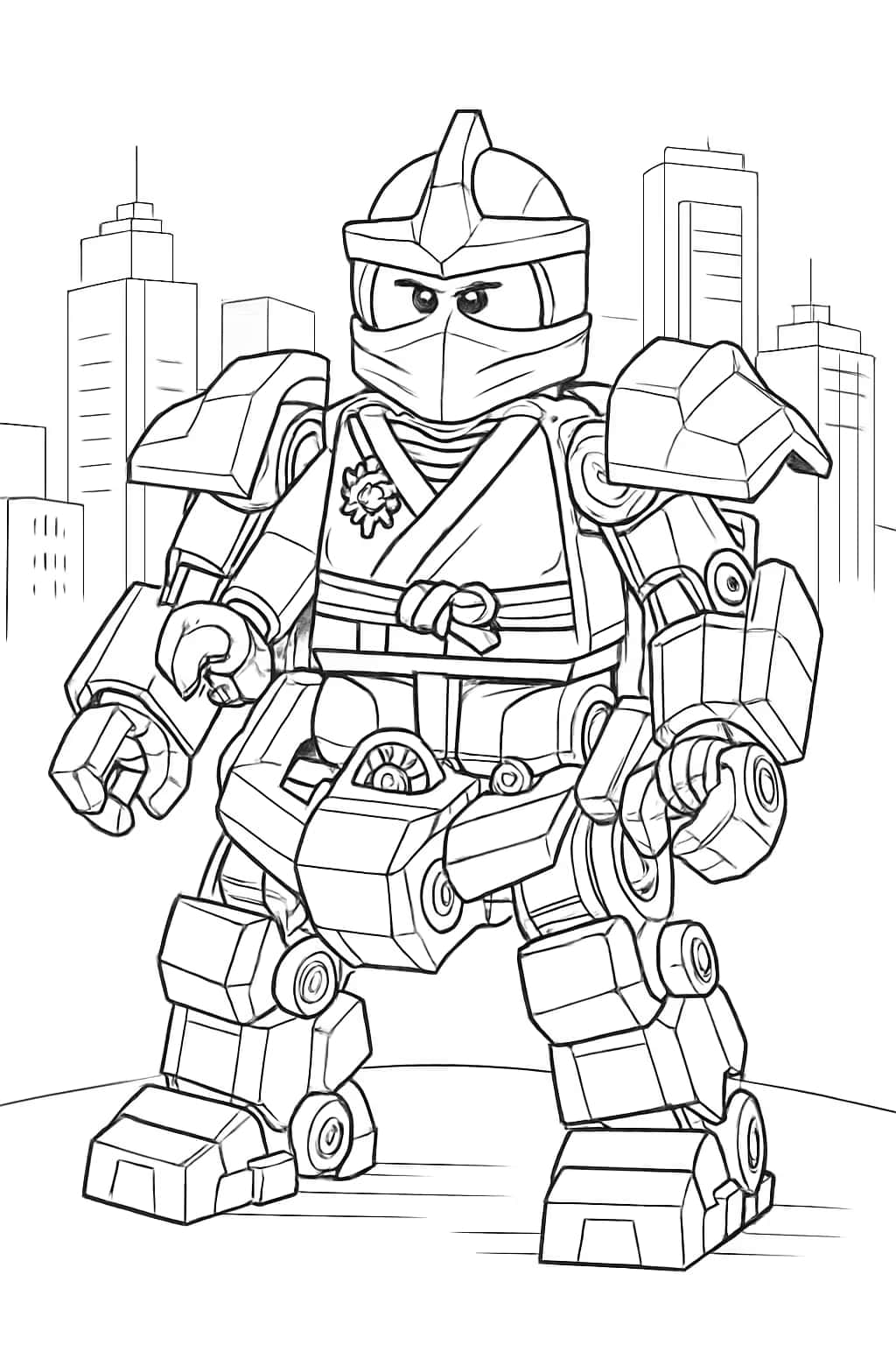 NINJAGOぬりえページ|メカロボットを操縦するニンジャ