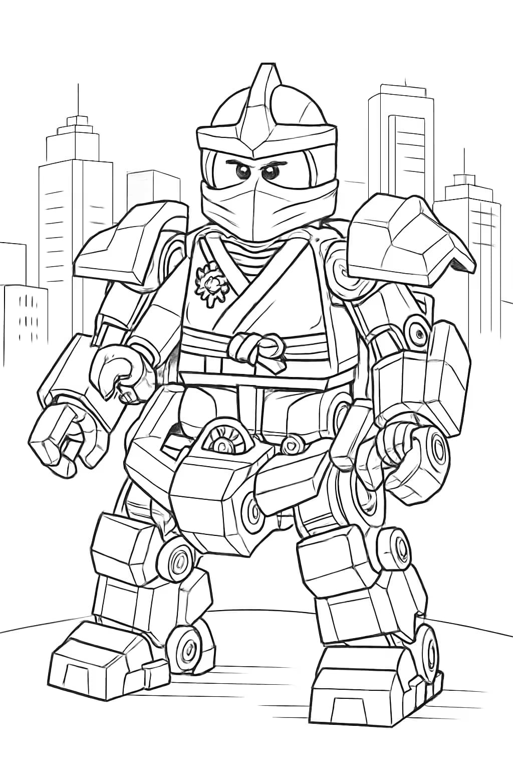 NINJAGOぬりえページ|メカロボットを操縦するニンジャ