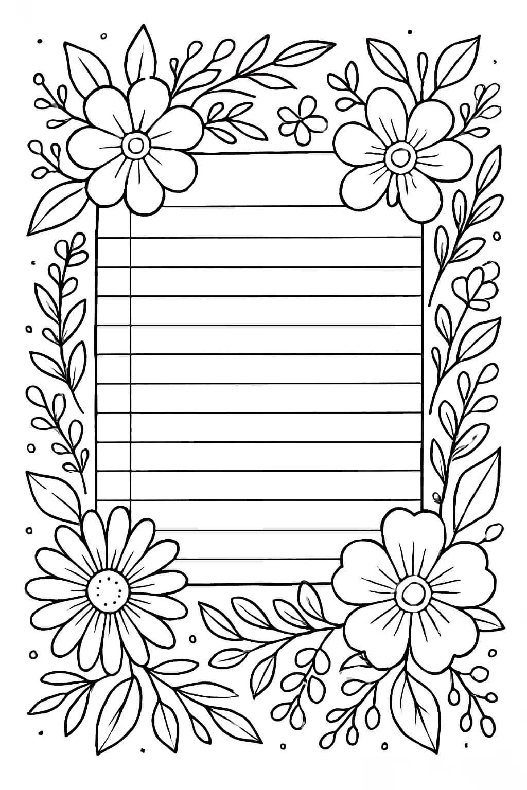 Notebook Paper Coloring Pages - Decorated Notebook Paper Frame