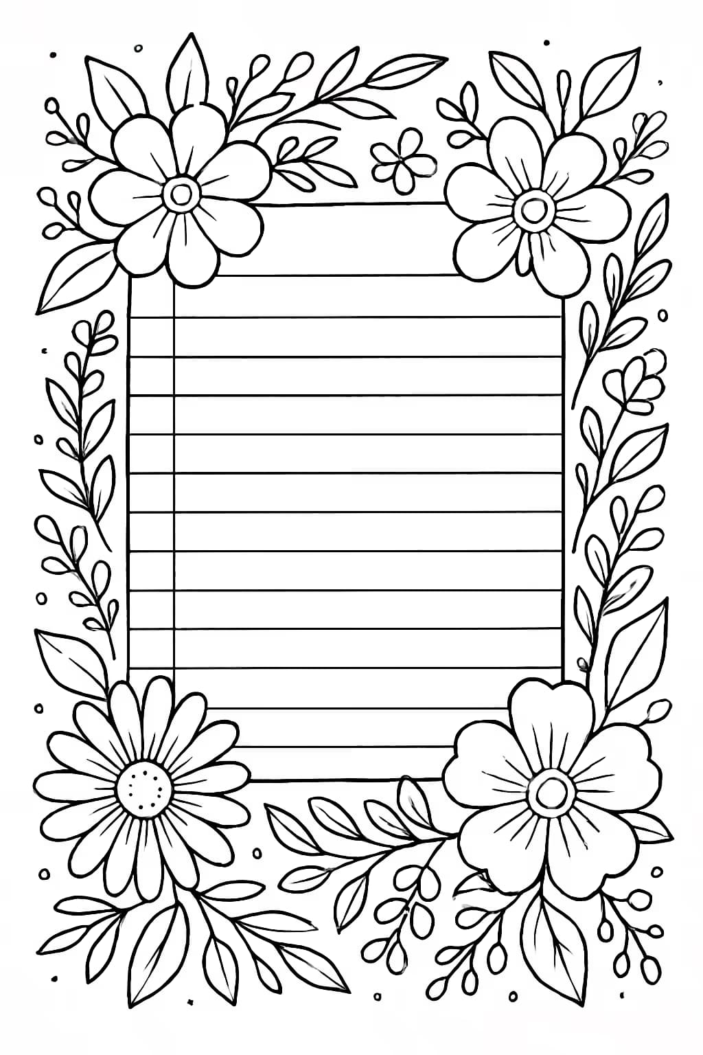 Notebook Paper Coloring Pages – Decorated Notebook Paper Frame