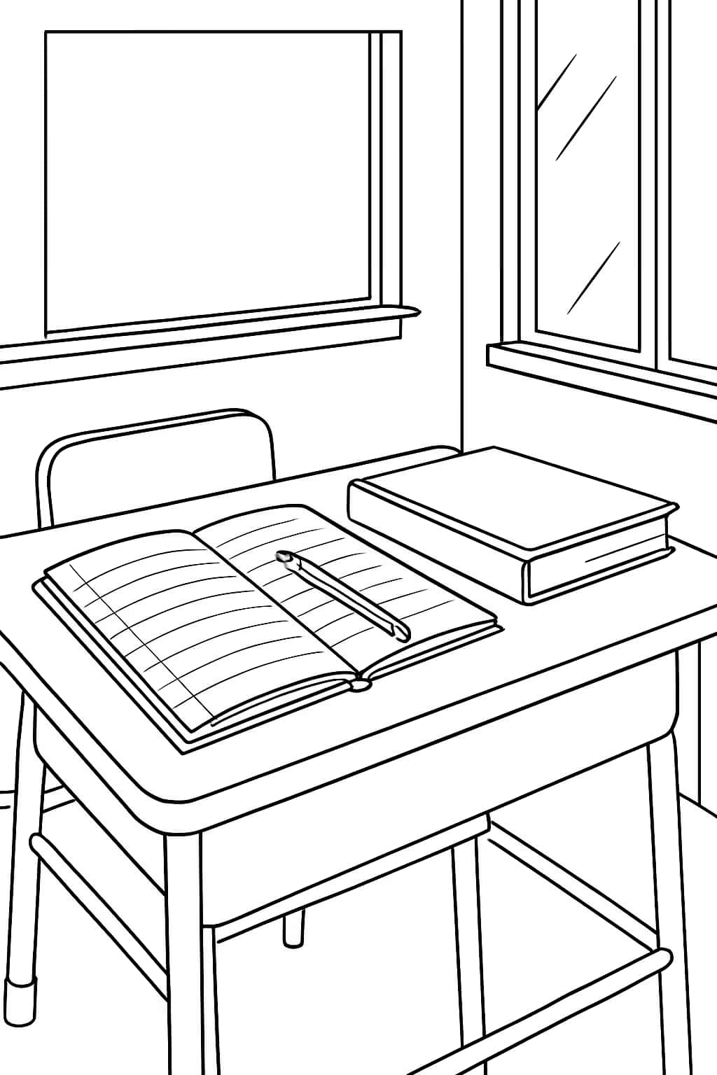 Notebook Paper Coloring Pages - Classroom Desk Scene for Teens