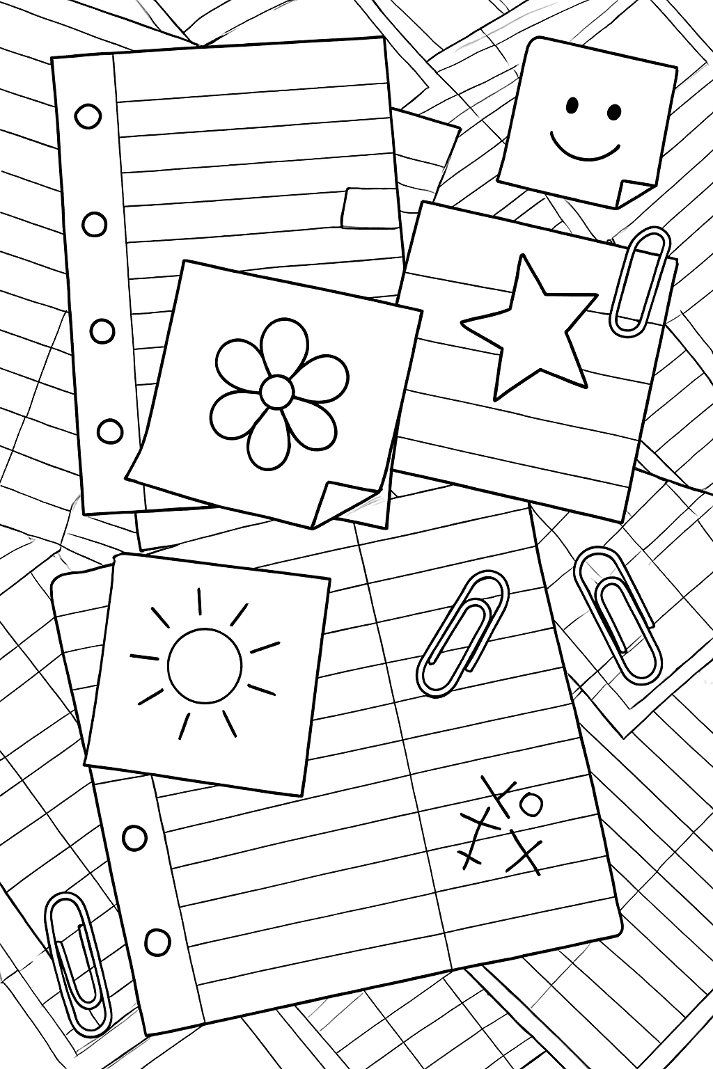 Notebook Paper Coloring Pages - Printable Collage Sheet for Adults