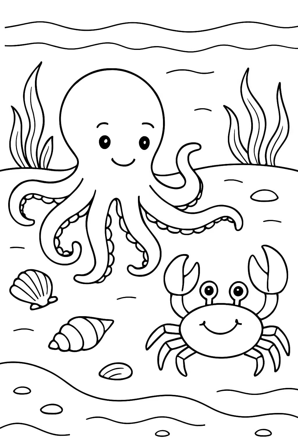 Octopus Coloring Pages – Octopus and Crab Friends Printable for Kids