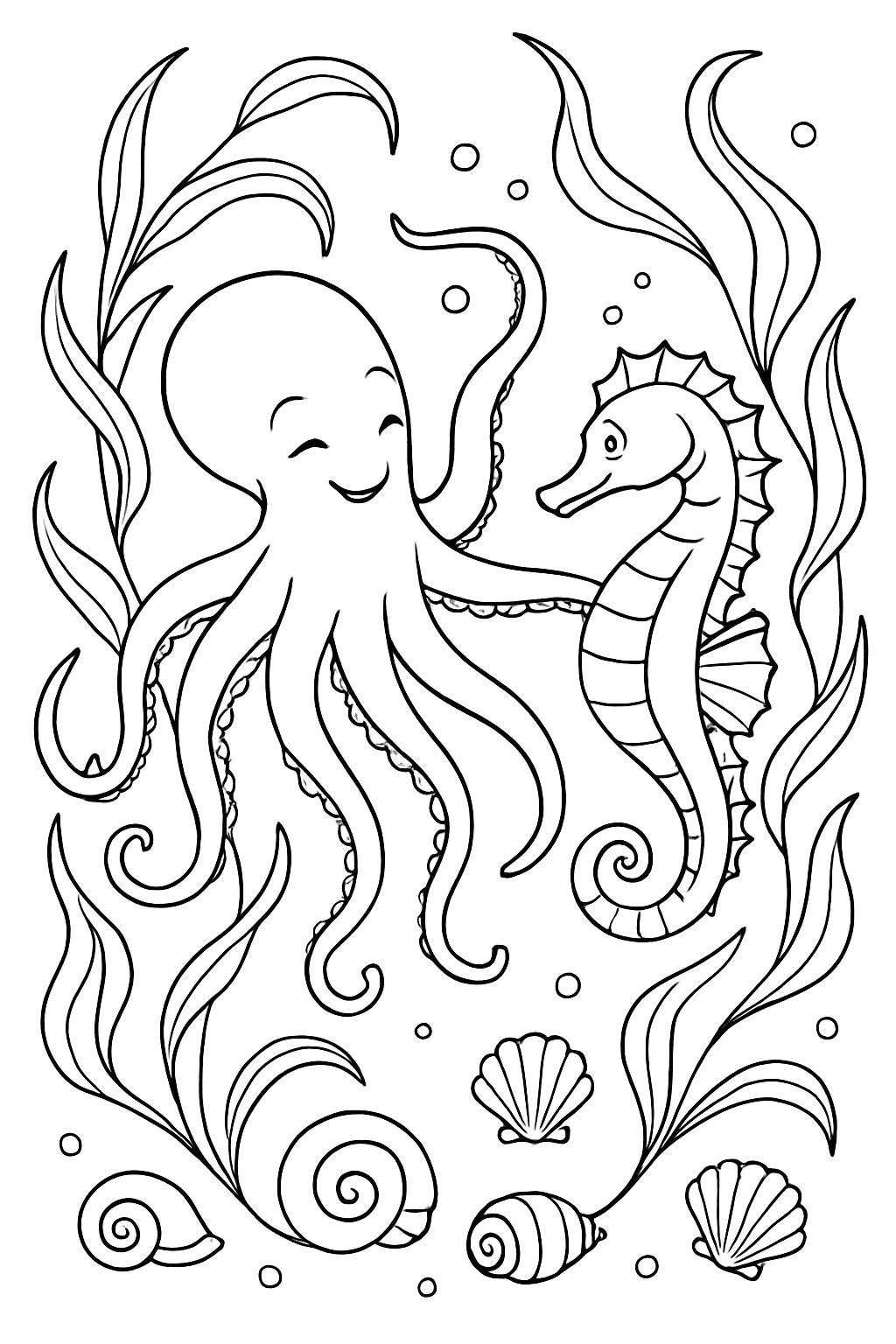Octopus Coloring Pages - Octopus and Seahorse Dance Printable Sheet