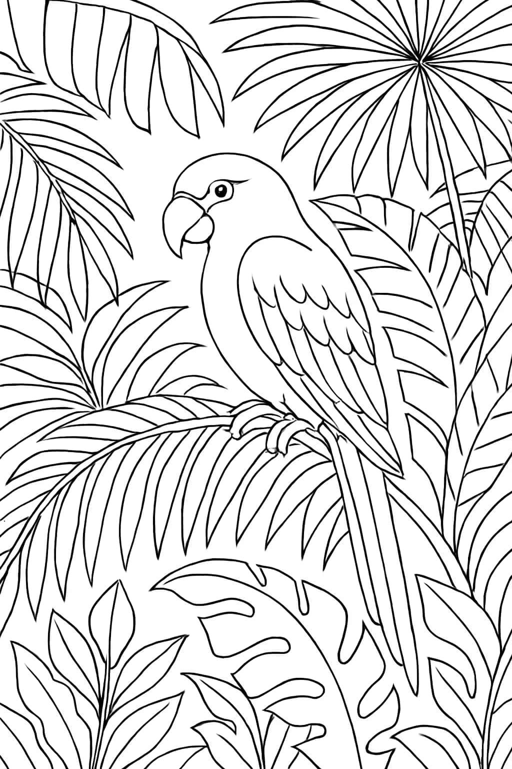 Palm Leaf Coloring Pages | Bird Resting on Palm Leaf