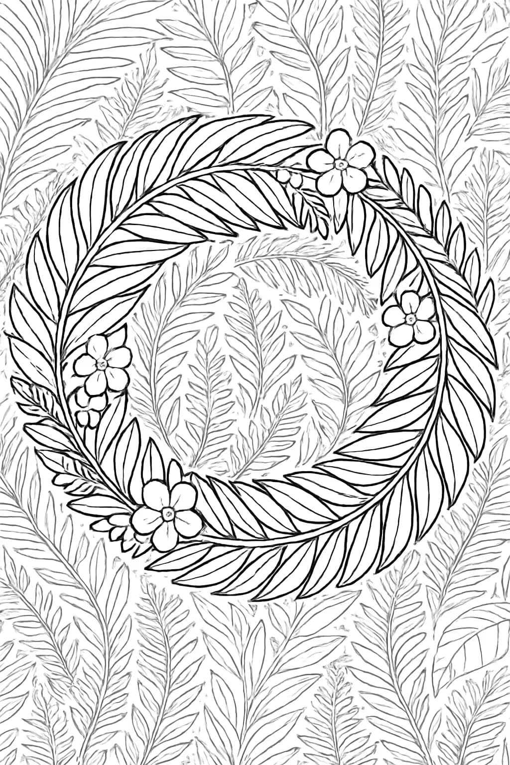 棕榈叶涂色页 - 棕榈叶花环图案适合成人打印