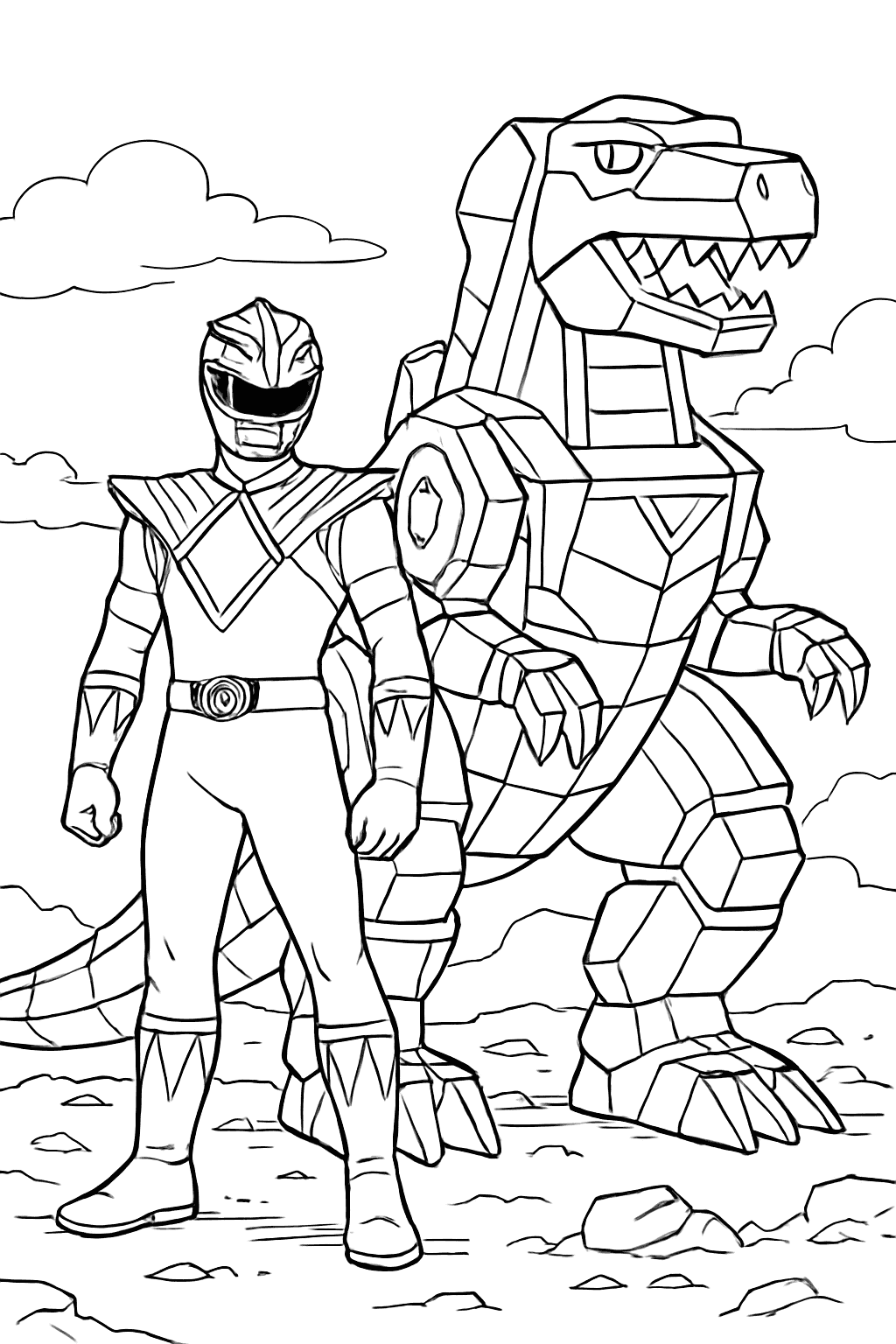 Power Rangers Coloring Pages - Green Ranger with Dino Zord