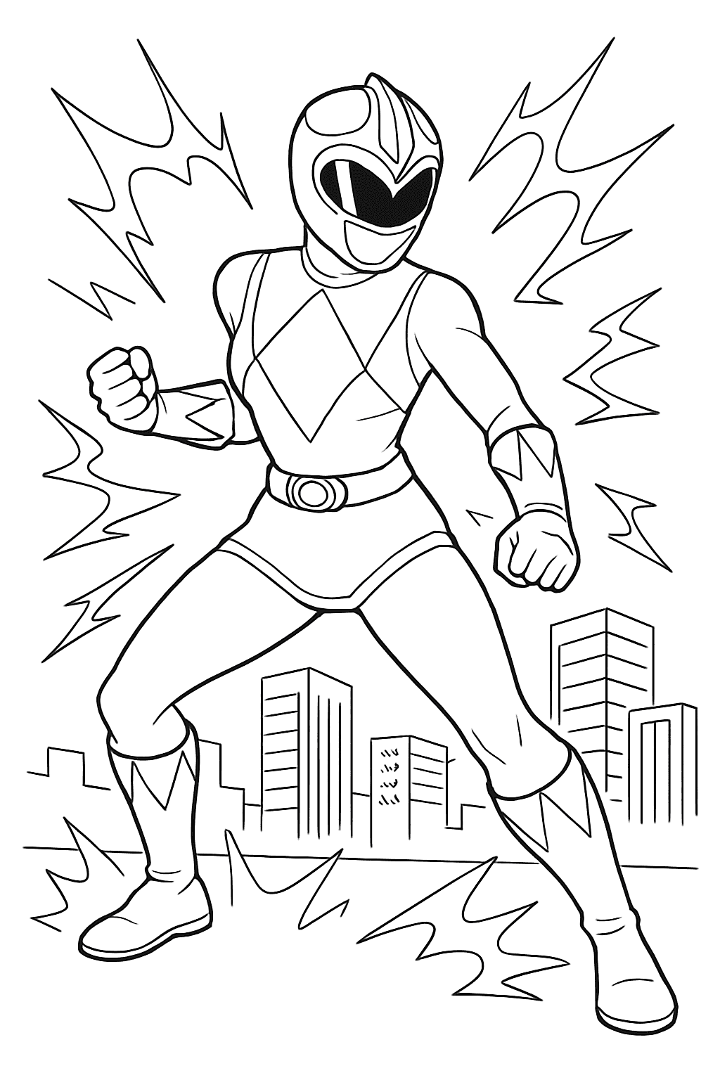 Power Rangers Coloring Pages - Pink Ranger Battle Ready Scene