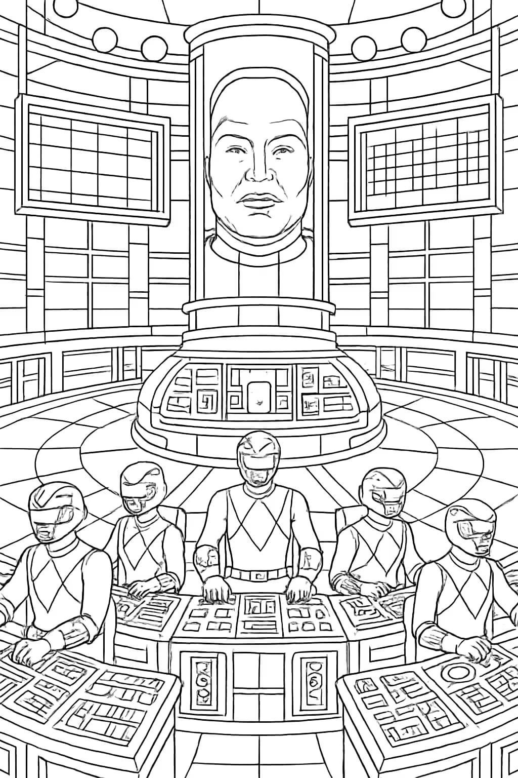 Power Rangers pagine da colorare – Centro di Comando dettagliato per adulti