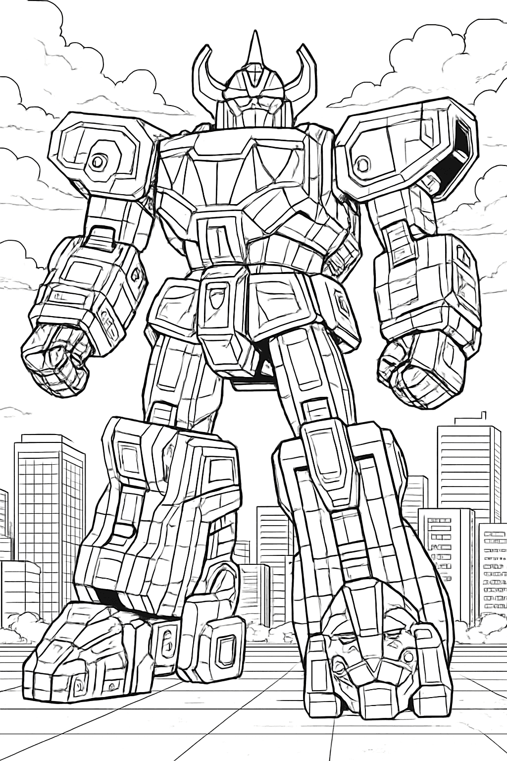 Power Rangers Coloring Pages - Zords Assembly for Adults