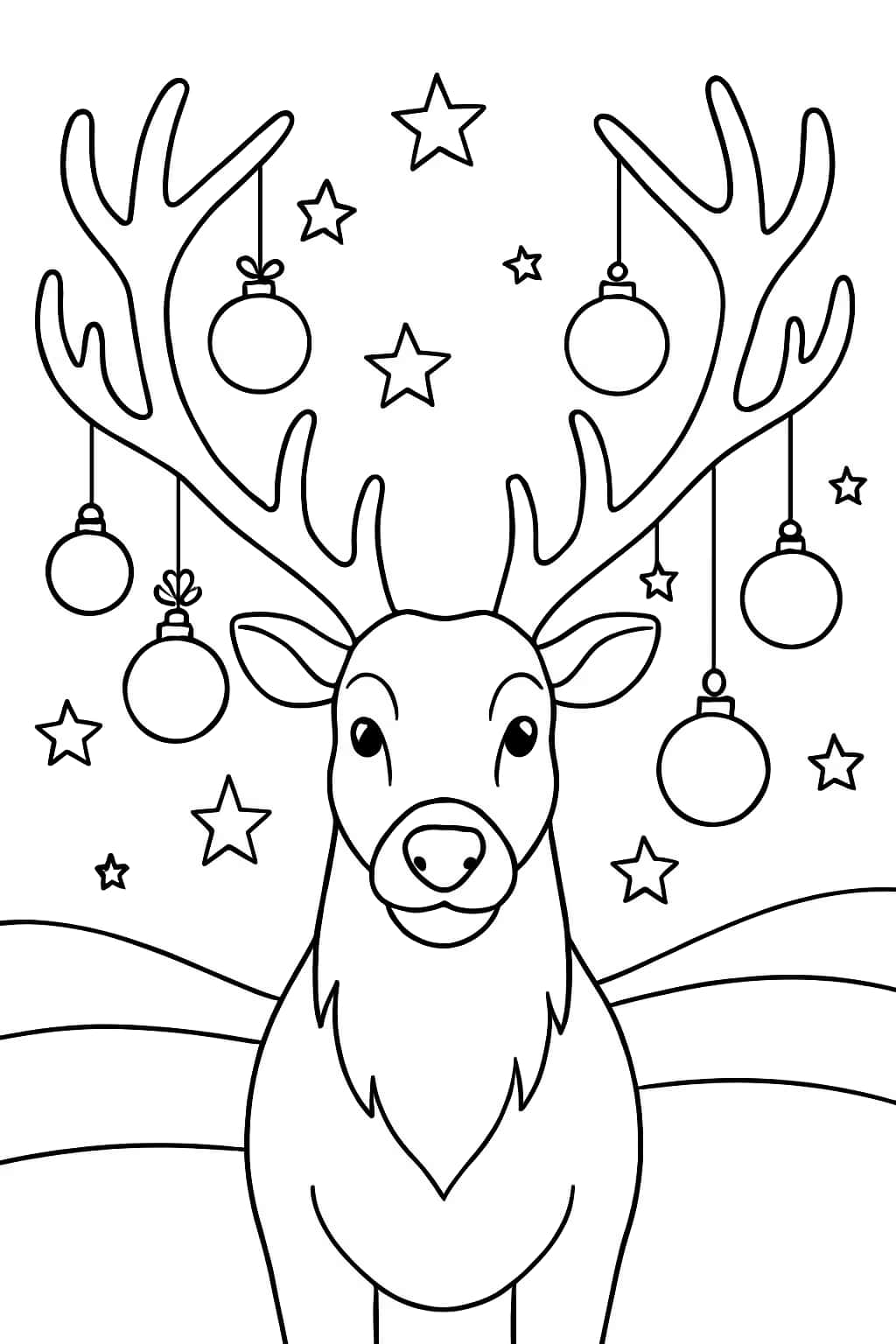 Reindeer Coloring Pages - Reindeer with Ornament Antlers