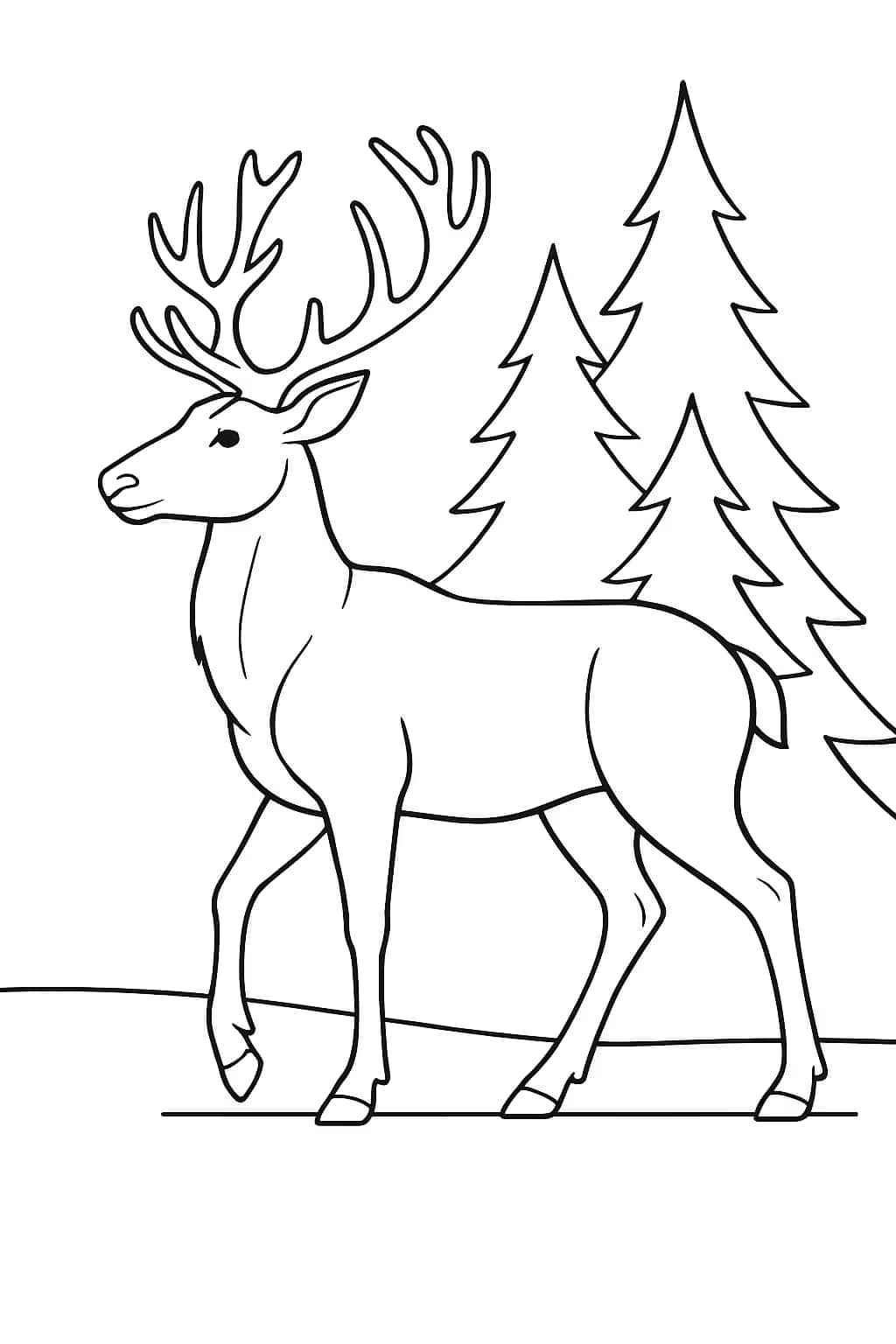 Reindeer Coloring Pages - Reindeer at Forest Edge Printable for Kids