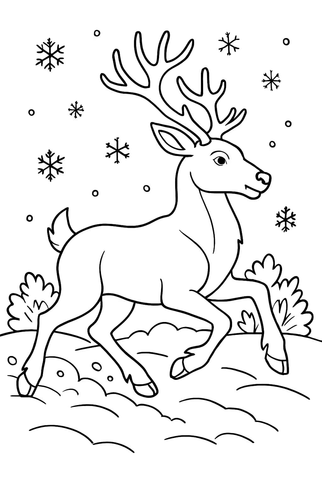 Reindeer Coloring Pages - Reindeer Running in Snow Scene