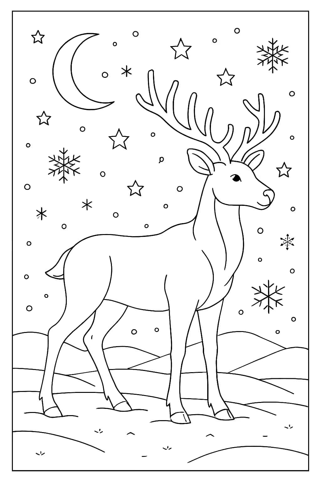 Reindeer Coloring Pages - Snowy Night Printable for Teens
