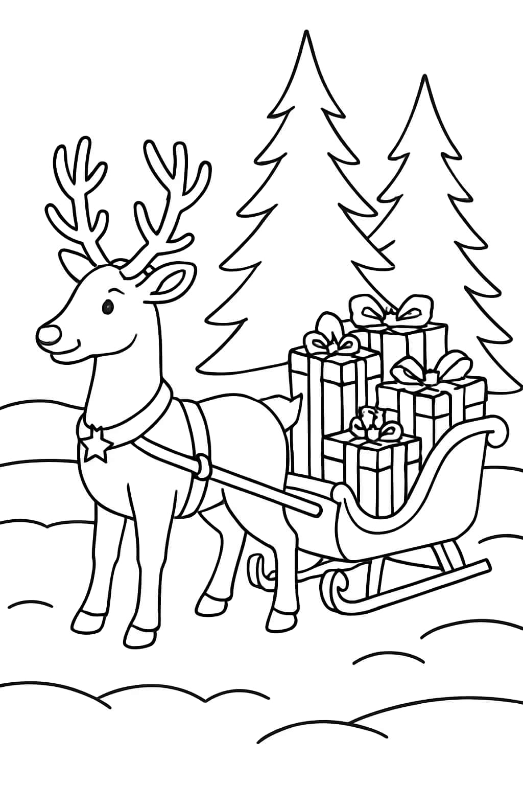 Reindeer Coloring Pages - Reindeer Pulling a Sleigh Printable for Teens