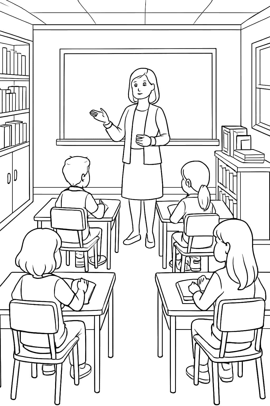 Pages de coloriage école - Scène de classe