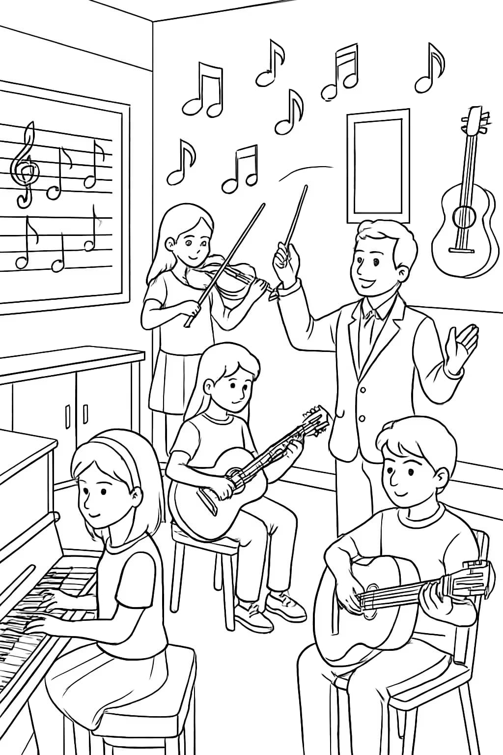 School Coloring Pages – Music Class Performance Coloring Page