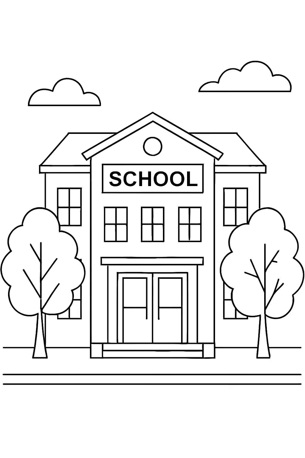 Pages de coloriage d'école - Façade de l'école à colorier