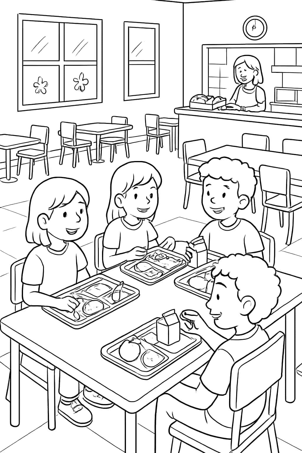 Pages de coloriage sur l'école - Cantine scolaire