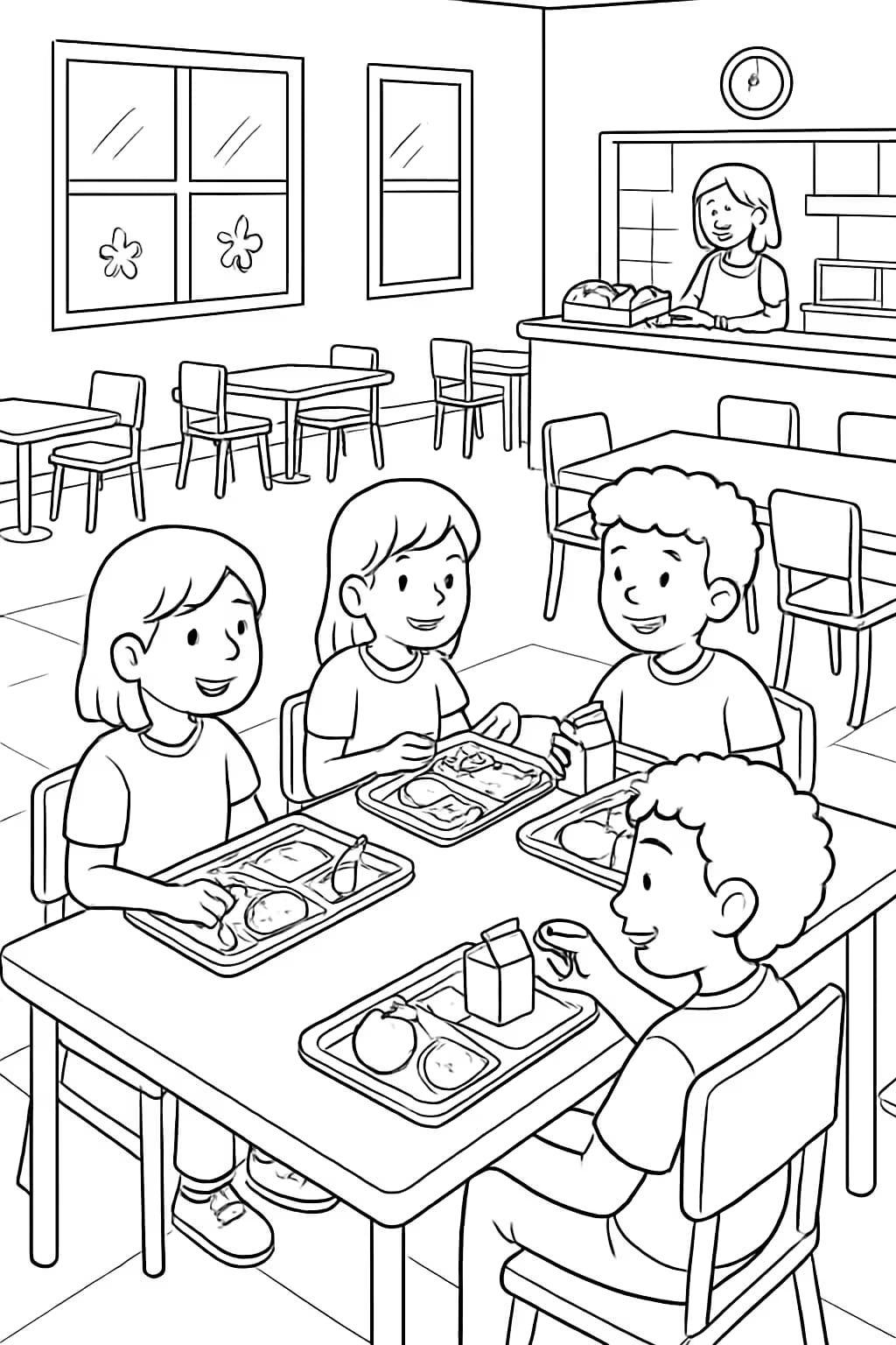 School Cafeteria Lunch Coloring Pages