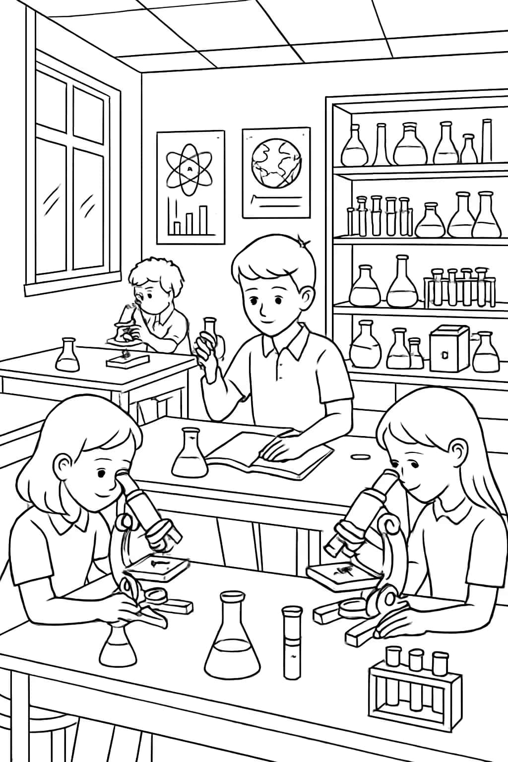 Pages de coloriage école - Laboratoire scolaire