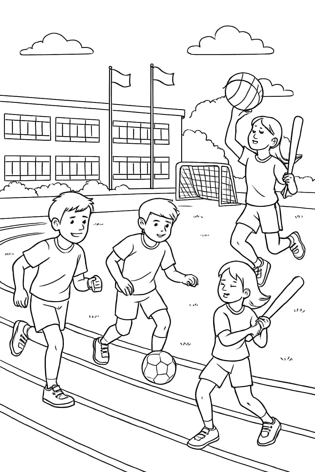 Pages de coloriage sur le thème de l'école – Journée sportive