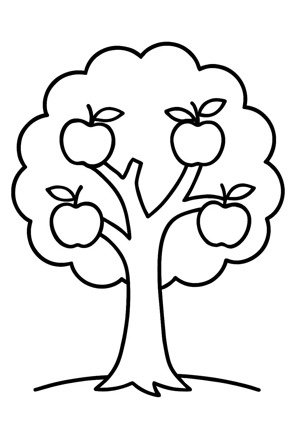 Pages de coloriage d’arbre – Pommier facile pour enfants