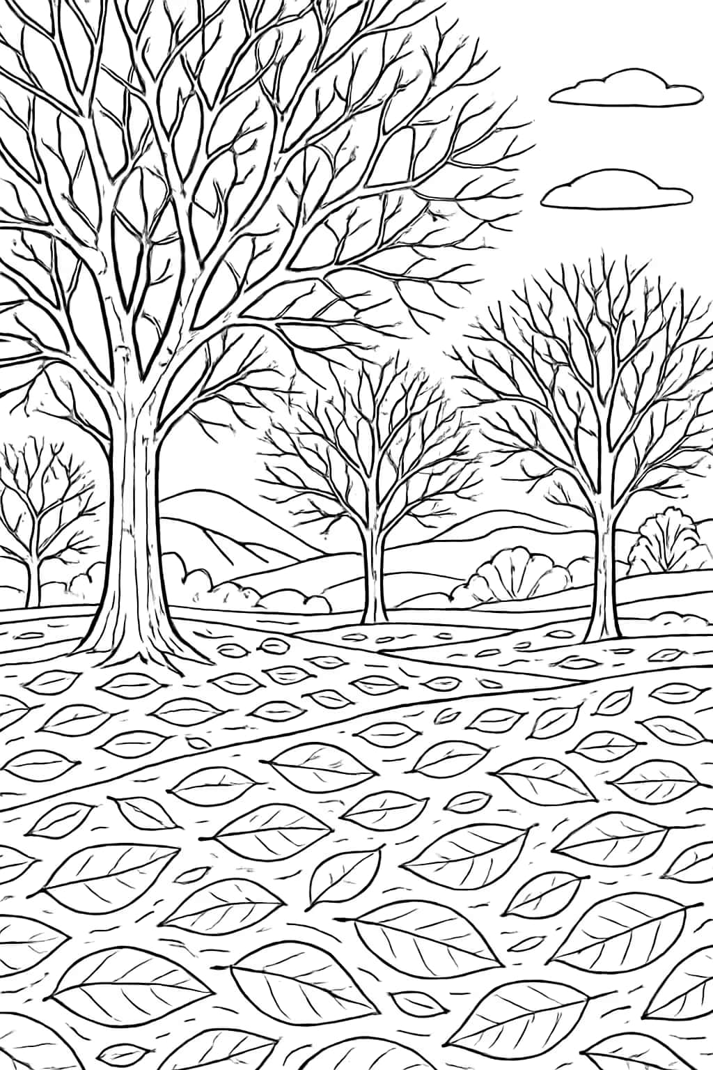 Pages de coloriage d’arbres - Paysage d’arbres d’automne à imprimer
