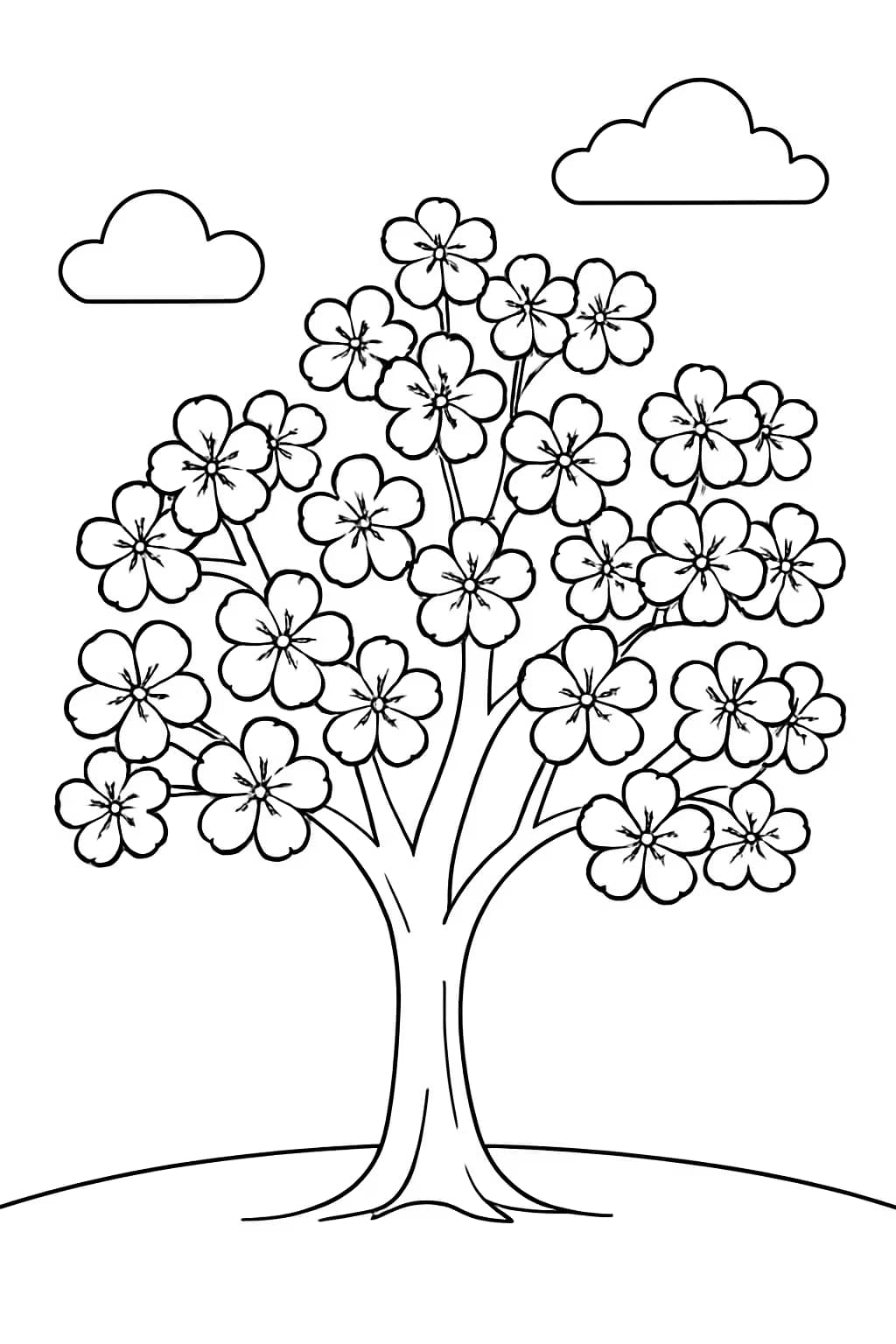 Pages de coloriage d'arbre – Feuille de coloriage de cerisier