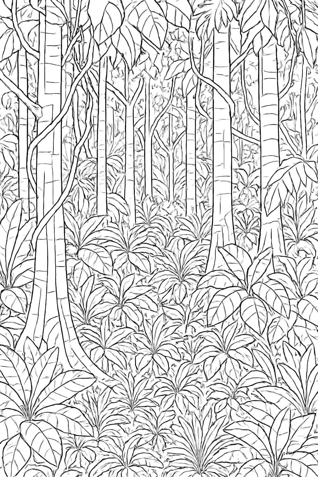 Pages de coloriage d'arbres de la forêt tropicale