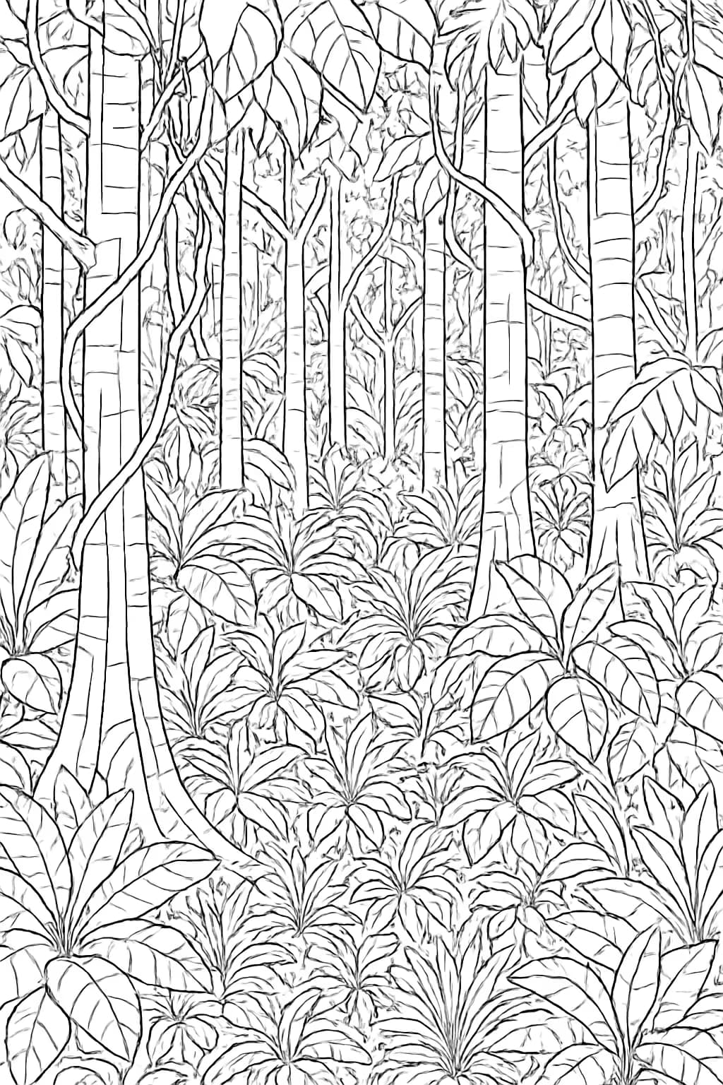 Pages de coloriage d'arbres de la forêt tropicale