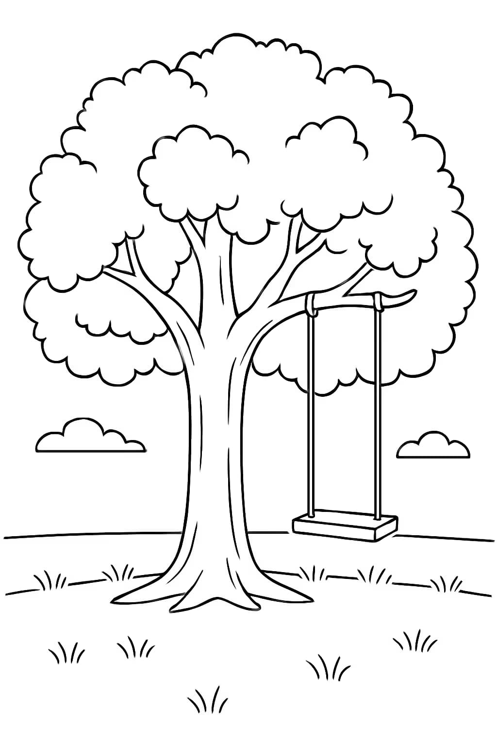 Tree Coloring Pages | Tree with Swing Coloring Page for Kids