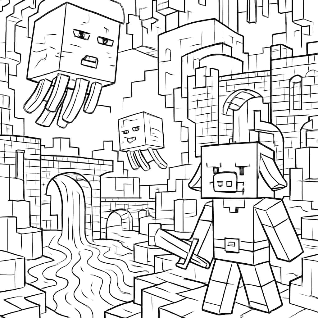 Minecraft Coloring Pages - Nether Adventure Printable Sheet