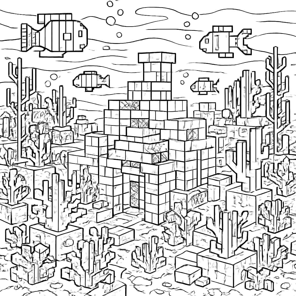 Minecraft Coloring Pages - Underwater Ruins