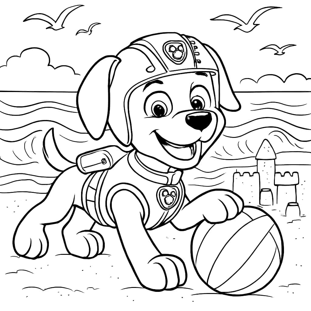 Paw Patrol 색칠 페이지 - Zuma 해변에서 놀기