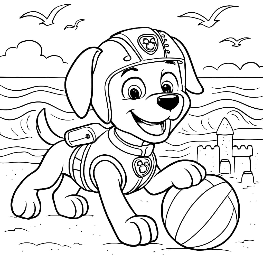 Paw Patrol 색칠 페이지 - Zuma 해변에서 놀기