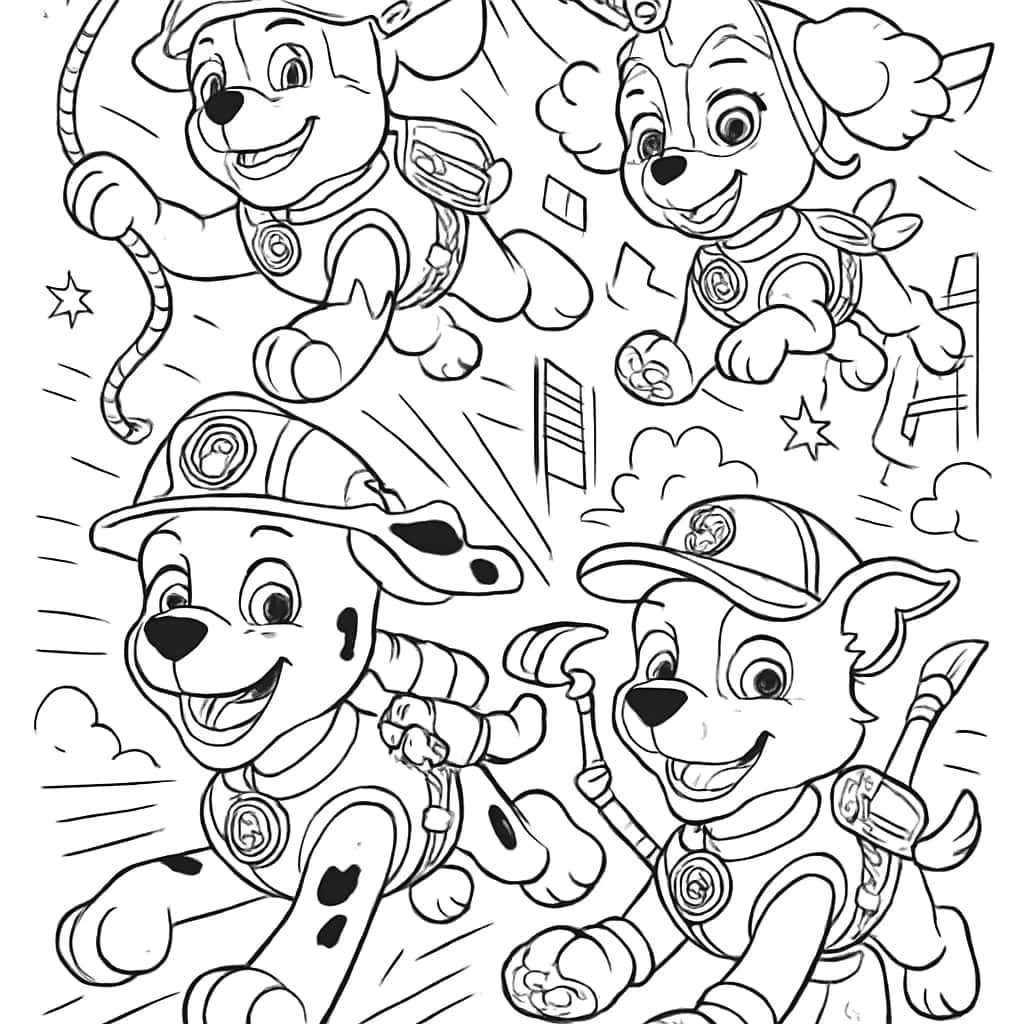 Paw Patrol 컬러링 페이지 - 활약하는 퍼피들