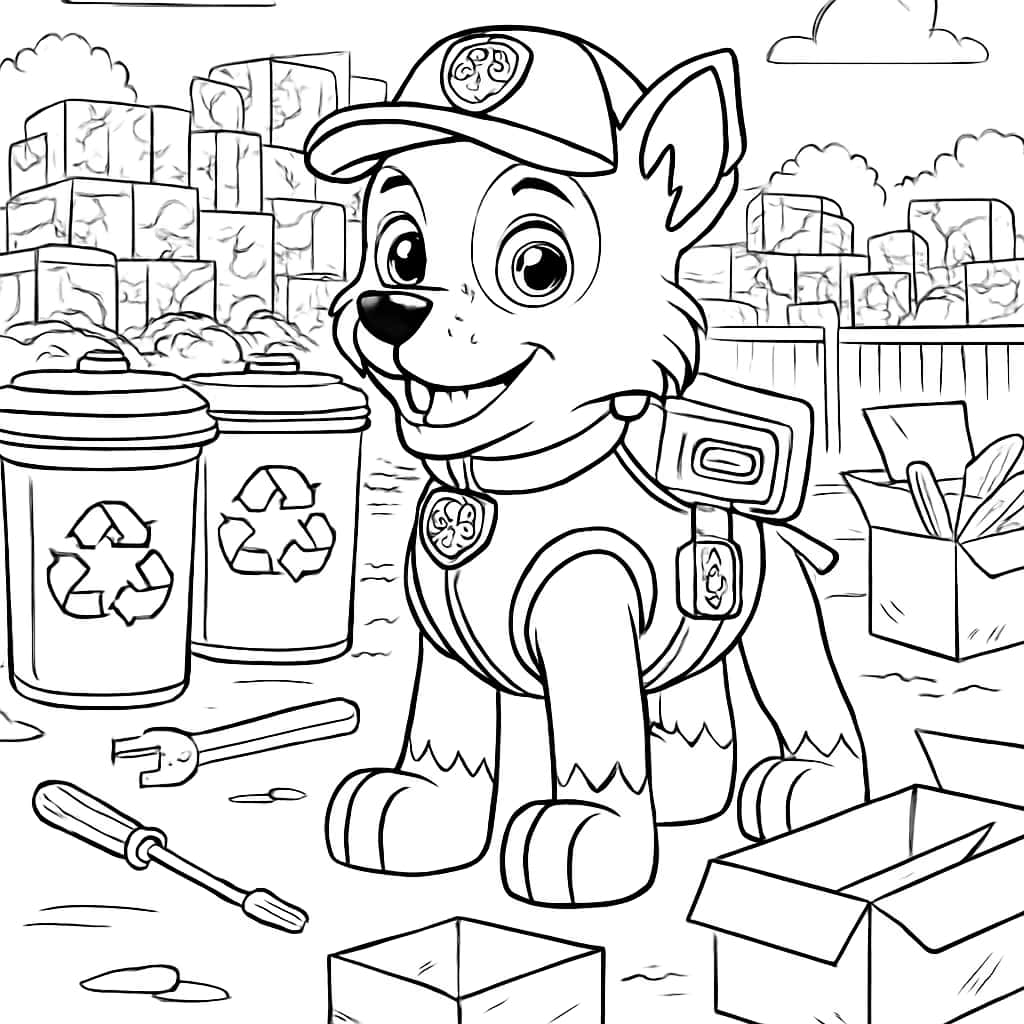 Paw Patrol 컬러링 페이지 - 재활용장에 있는 Rocky